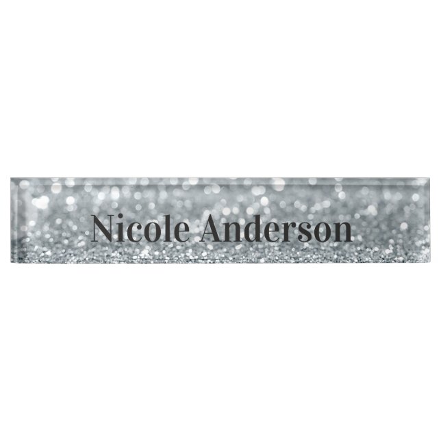 Weißer Silberner Glitzer Sparkle Schenkung Elegant Namensplakette (Vorderseite)
