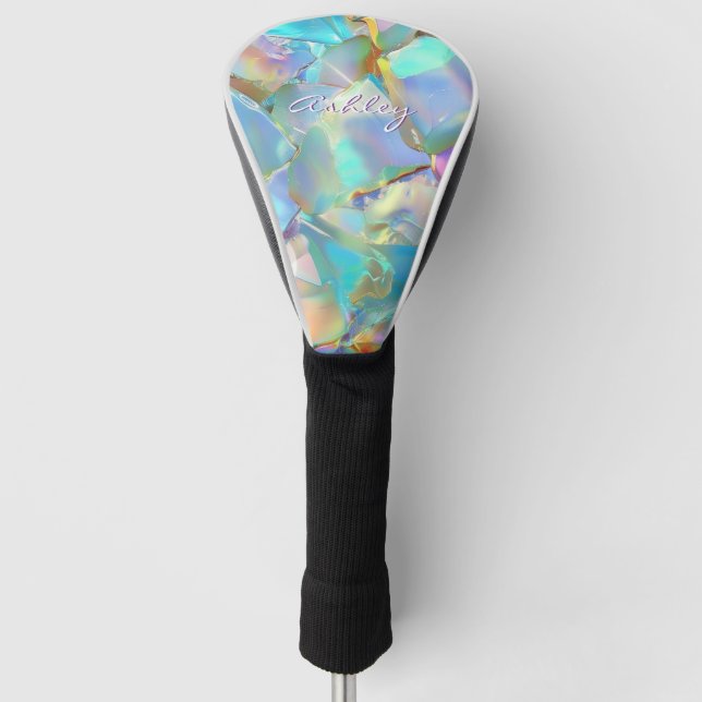 Weißer Skriptname auf opalem Hintergrund Golf Headcover (Vorderseite)