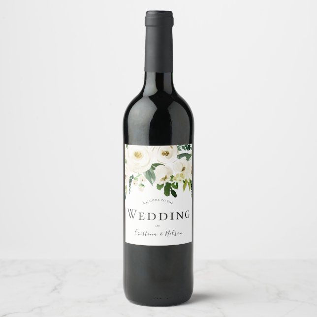 Weißer Sparkler Wein Hochzeit der Blumen Weinetikett (Vorderseite)
