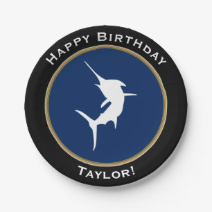 Weißer Speerfisch-nautischalles Gute zum Pappteller