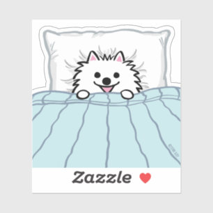 Weißer Spitz Adorable Hund getupft in Bett Aufkleber