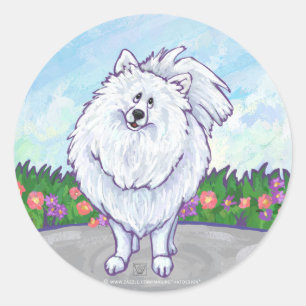 Weißer Spitz Geschenke und Zubehör Runder Aufkleber