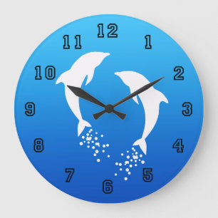 Weißer springender Delphin mit Blasen-Uhr Große Wanduhr