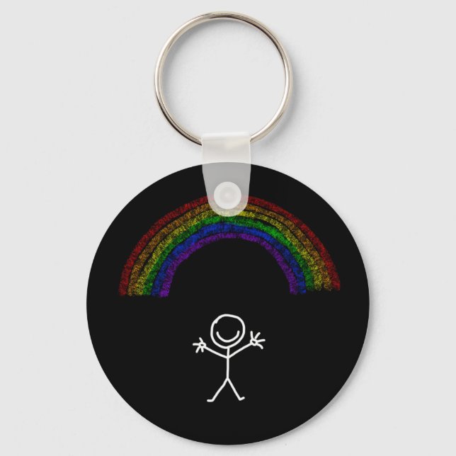 Weißer Stabmann unter einem Regenbogen-Schlüsselan Schlüsselanhänger (Vorderseite)