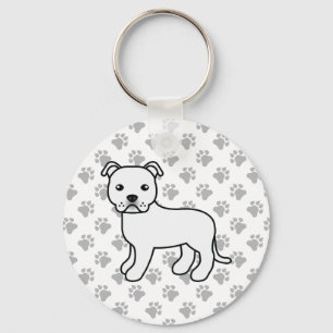 Weißer Staffordshire Bull Terrier Süßer Cartoon-Hu Schlüsselanhänger