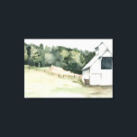 Weißer Stall Leinwanddruck<br><div class="desc">Aquarellmauer III von Jennifer Paxton Parker. Eine weiße Scheune in einem Baumfeld,  die von der Seite weg ist.</div>