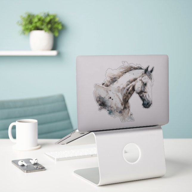 Weißer Stallion | Aquarellgestaltung | Anwendung Aufkleber (Laptop auf Schreibtisch)