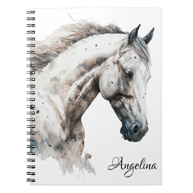 Weißer Stallion | Aquarellgestaltung | Notebook Notizblock (Vorderseite)
