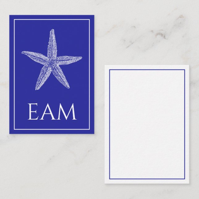 Weißer Starfish an der Küste auf Navy Blue Monogra Mitteilungskarte (Vorne/Hinten)