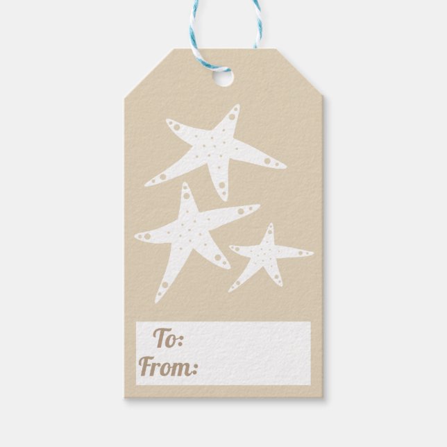 Weißer Starfish & Taupe Geschenkanhänger (Vorderseite)
