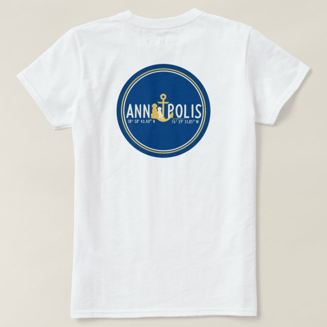 Weißer T - Shirt der Frau verankert in Annapolis H (Design Rückseite)