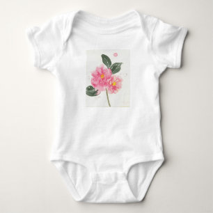 Weißer T - Shirt mit rosa Kamelie