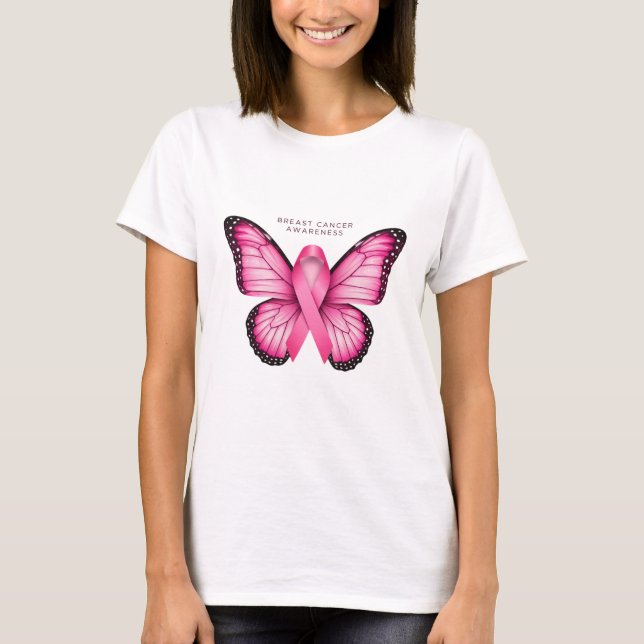 Weißer T - Shirt mit rosa Schmetterling Grafik (Vorderseite)
