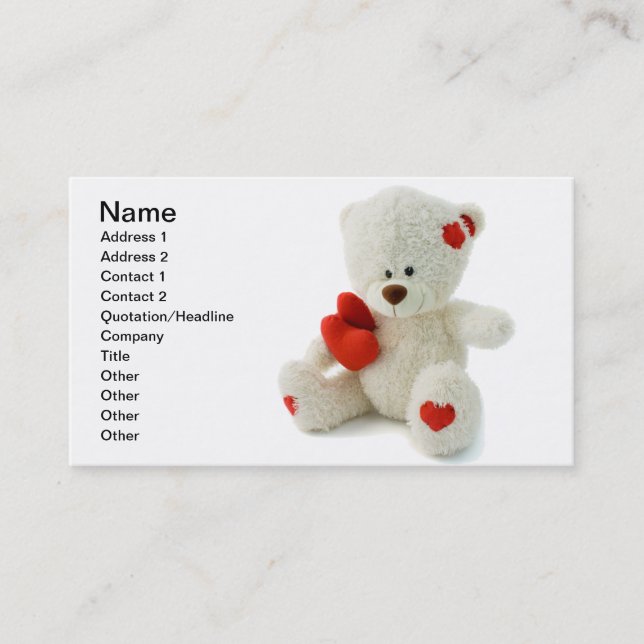 Weißer Teddybär, der ein rotes Herz hält Visitenkarte (Vorderseite)