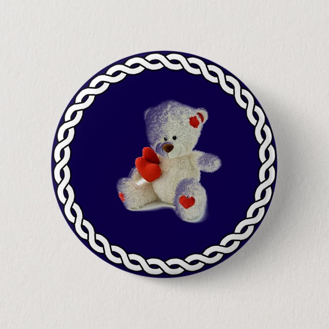Weißer Teddybär, weißer Rahmen, Button (Vorderseite)