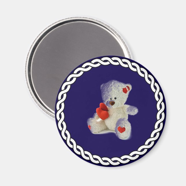 Weißer Teddybär, weißer Rahmen, Magnet (Vorderseite/Rückseite)