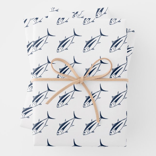 Weißer Thunfisch in Meeresblau in Weiß im großen S Geschenkpapier Set (Beispiel)