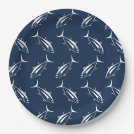 Weißer Thunfischfang auf Meeresblau Pappteller