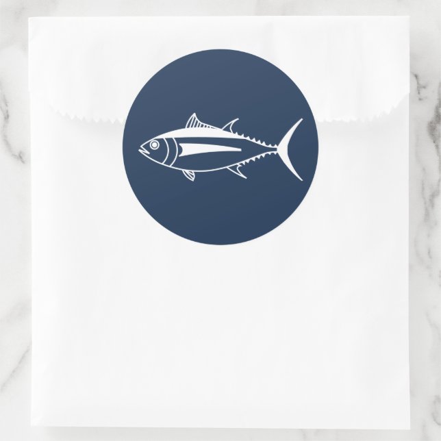 Weißer Thunfischfang auf Meeresblau Runder Aufkleber (Tasche)