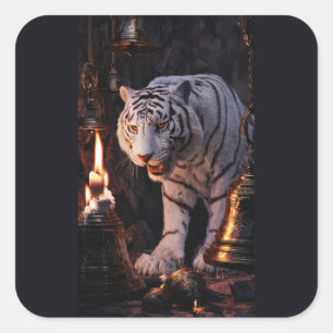 Weißer-Tiger-Aufkleber – Eine kleine Berührung des Quadratischer Aufkleber