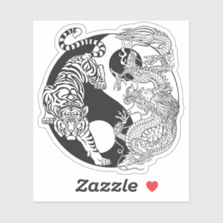 Weißer Tiger gegen grüner Drache im Yin Yang Aufkleber