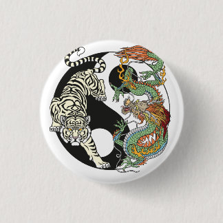 Weißer Tiger gegen grüner Drache im Yin-Yang-Bu Button