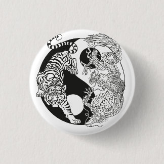 Weißer Tiger gegen grüner Drache im Yin-Yang Button