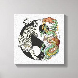 Weißer Tiger gegen grüner Drache im Yin Yang c Leinwanddruck