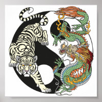 Weißer Tiger gegen grüner Drache im Yin Yang po