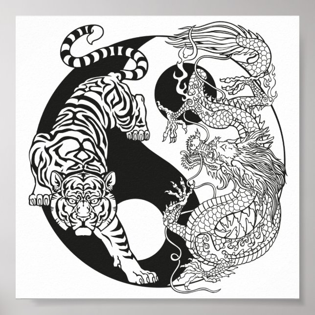 Weißer Tiger gegen grüner Drache im Yin Yang po Poster (Vorne)