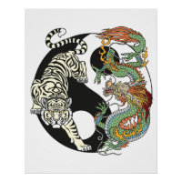 Weißer Tiger gegen grüner Drache im Yin Yang