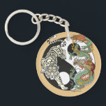 Weißer Tiger gegen grüner Drache im Yin Yang Schlüsselanhänger<br><div class="desc">Weiße Tiger gegen grüne Drachenenergie im Yang-Symbol für Harmonie und Gleichgewicht. Im Feng Shui sind Drache und Tiger sowohl innerhalb als auch außerhalb des Hauses wichtig. Illustration durch Insima</div>