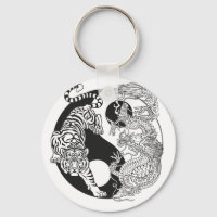 Weißer Tiger gegen grüner Drache im Yin Yang