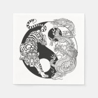 Weißer Tiger gegen grüner Drache im Yin Yang