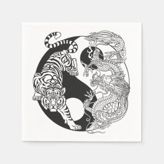 Weißer Tiger gegen grüner Drache im Yin Yang Serviette