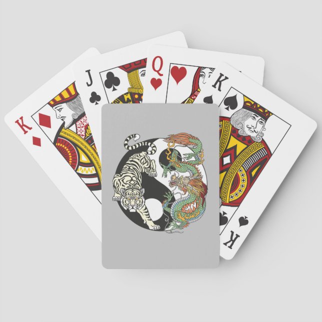 Weißer Tiger gegen grüner Drache im Yin-Yang Spielkarten (Rückseite)