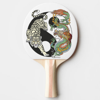 Weißer Tiger gegen grüner Drache im Yin-Yang Tischtennis Schläger