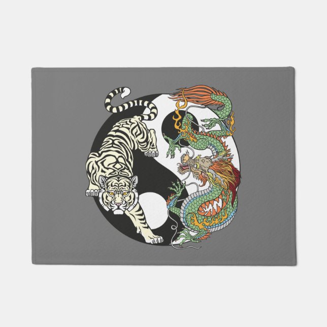 Weißer Tiger gegen grüner Drache im Yin-Yang-Tuch Fußmatte (Vorderseite)