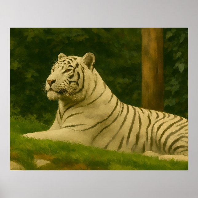 Weißer Tiger im Waldlicht Poster (Vorne)