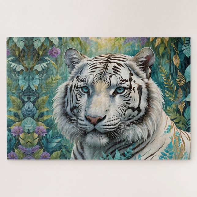 Weißer Tiger in einem blauen grünen Dschungel (Horizontal)