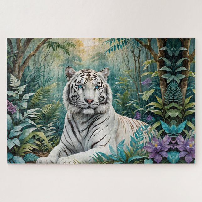 Weißer Tiger in einem blauen grünen Dschungel (Horizontal)