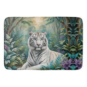 Weißer Tiger in einem blauen grünen Dschungel Badematte