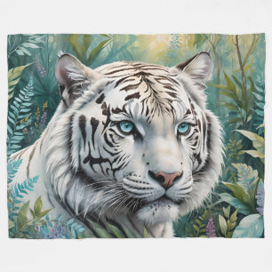 Weißer Tiger in einem blauen grünen Dschungel Fleecedecke