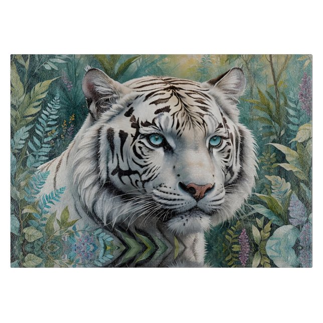 Weißer Tiger in einem blauen grünen Dschungel Schneidebrett (Vorderseite)
