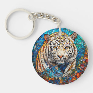 Weißer Tiger in einem lebendigen kreisförmigen Des Schlüsselanhänger