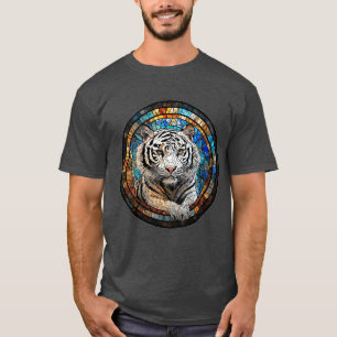Weißer Tiger in einem lebendigen kreisförmigen Des T-Shirt