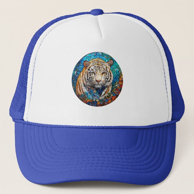 Weißer Tiger in einem lebendigen Kreislauf-Design Truckerkappe (Vorderseite)