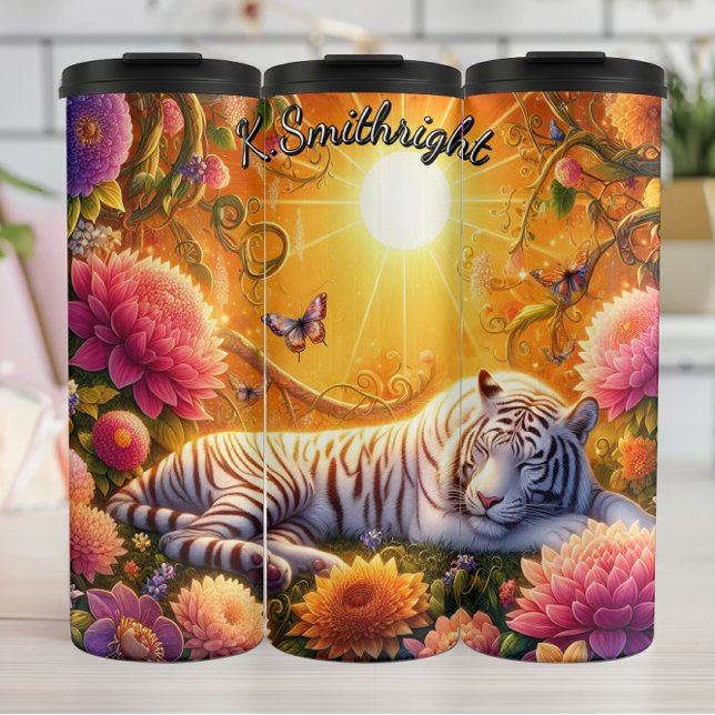 Weißer Tiger in Meereswellen Thermosbecher (Von Creator hochgeladen)