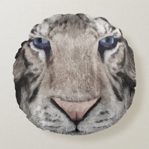 Weißer-Tiger-Kopf-Wildlife-Ästhetik Rundes Kissen