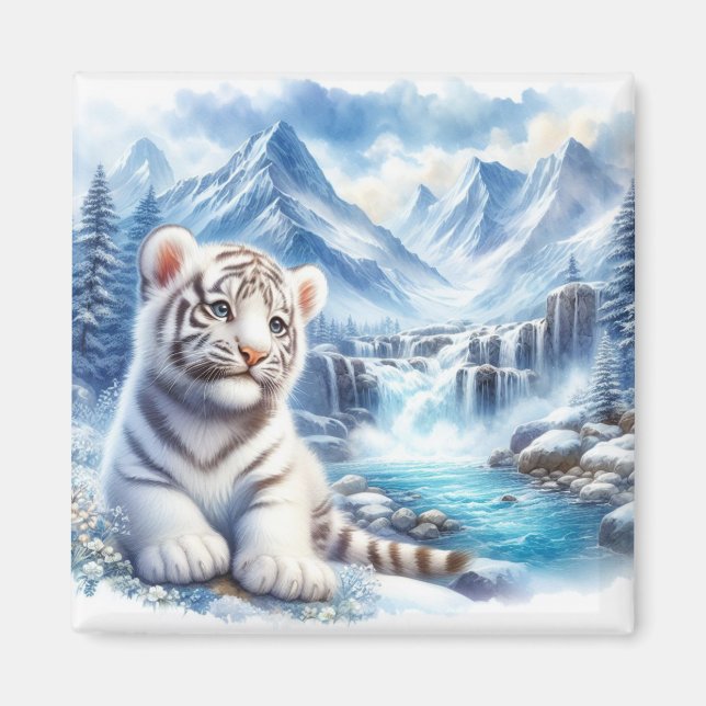 Weißer Tiger-Kühlschrankmagnet, Schneetiger Magnet (Vorne)